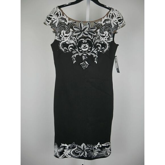 XSCAPE Embroidered Appliqué Scuba Crepe Cocktail Dress Size 6 - Picture 2 of 10